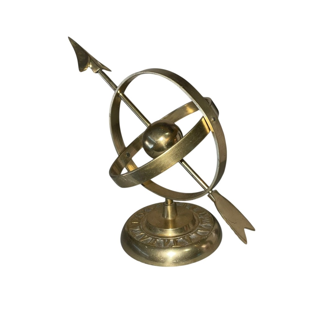 Vintage Brass Armillary Sphere Sundial Globe Decor Roman Numeral Base MCM